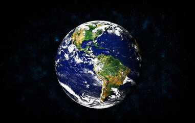 Wall Mural - Planet earth globe view from space showing realistic earth surface and world map as in outer space point of view . Elements of this image furnished by NASA planet earth from space photos.