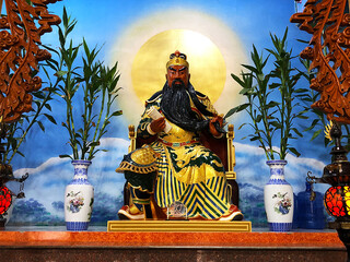 Statue of Chinese religious god in the Chinese shrine