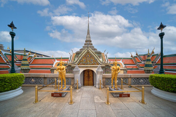 Wat Pra Kaew in Grand Palace Temple of the Emerald Buddha full official name Wat Phra Si Rattana Satsadaram the landmark and famous place is travel destination in Bangkok,Thailand.