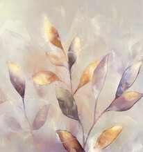 Abstract Image Of Leaves With Watercolor And Splashes Elements
