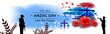 Vector illustration concept of Anzac Day with poppy flowers. 25 April. National remembrance day in Australia and New Zealand.