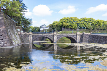 Wall Mural - 青空を背景に皇居前広場から見た二重橋と伏見櫓