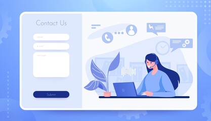 Aufkleber - Contact us landing page. Customer support website interface. Mailbox for sending web messages to helpdesk. Online assistance form template. Vector communication of client with consultant