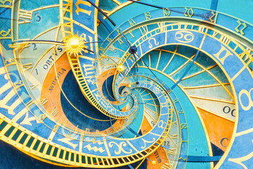 Wall Mural - droste effect background based on prague astronomical clock. abstract design for concepts related to