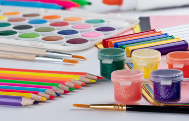 Wall Mural - School Art Supplies on a White Table