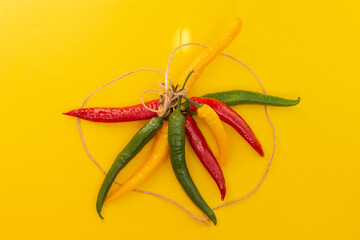 colorful chili pepper on a yellow background