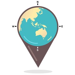 Vector illustration of globe with compass display showing directions, holiday and travel themes, lessons, suitable for travel advertisements