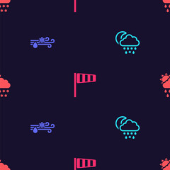 Sticker - Set Cloud with snow, rain, moon, Wind and, Cone windsock wind vane and sun on seamless pattern. Vector