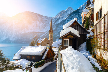 Canvas Print - View of Hallstatt. Village in Austria