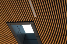 Timber Or Wood Slat Ceiling Detail With Skylight Window
