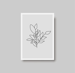 Wall Mural - Botanical wall art abstract vector. Foliage line drawing. Neutral boho art print. Minimal mid century wall art print for bedroom decor. Gallery decor poster, terracota watercolor. Vector poster