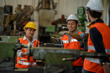 Industrial workers are working in metal manufacturing industry factory,Industrial,Mechanic,Engineering concept.