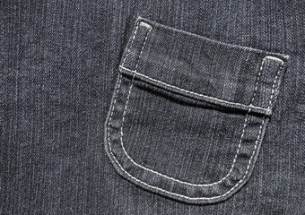 Diagonal pocket on black denim with white stitches