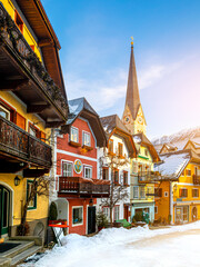 Canvas Print - View of Hallstatt. Village in Austria