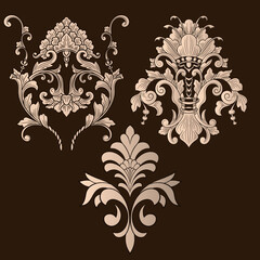 Vector set of damask ornamental elements. Elegant floral abstract elements for design. Perfect for invitations, cards etc.