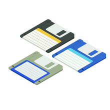Isometric Floppy Disks On White Background