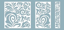 Set Panel Abstract Leaves For Registration Of The Decorative Surfaces. Abstract Strips, Flowers, Panels. Vector Illustration Of A Laser Cutting. Plotter Cutting And Screen Printing.