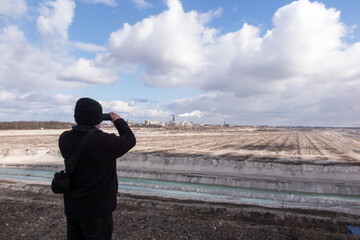 Wall Mural - A chalk opencast mine in Chełm in eastern Poland with a view of the Chelm cement plant