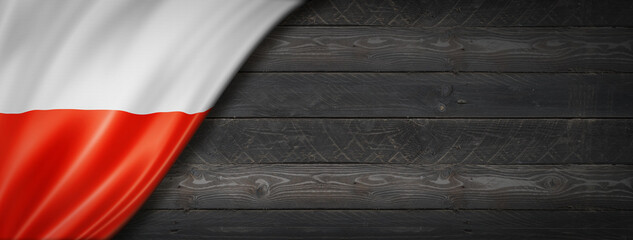 Polish flag on black wood wall banner