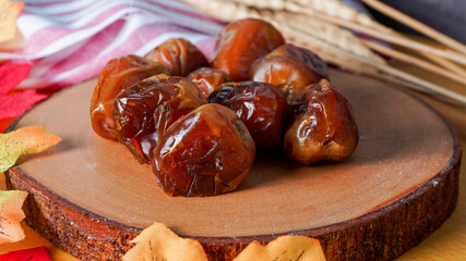 Selective focus sukkari dates or kurma sukari. The taste is sweet and soft. Ramadan Food Concept