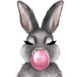 canvas print picture - Cute bunny blowing bubble gum. Hand drawn kids illustration