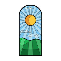 Wall Mural - Glass vector cartoon icon. Vector illustration glass window on white background. Isolated cartoon illustration icon of window church.