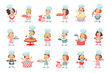 © Happypictures - Little Boy ans Girl Characters in Chef Uniform Baking Pastry and Kneading Dough Vector Illustration Set