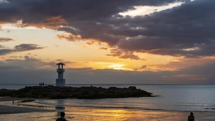 Wall Mural - famous khao lak beach with light beacon or lighthouse for navigation, phang-nga, thailand; day to ni