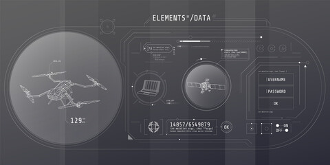 Wall Mural - design of the virtual interface of the drone protection program.