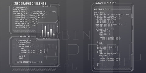 Wall Mural - hud interface elements with part of the code perl.