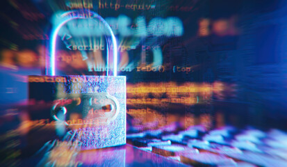 digital data protection concept. lock cyber security network data.