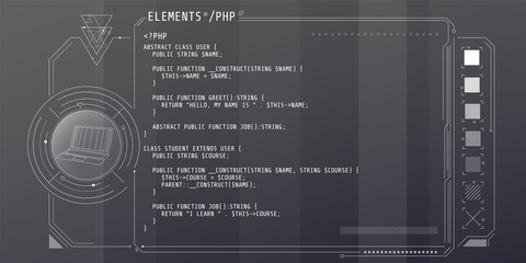 Wall Mural - hud interface elements with part of the code php.