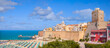 Panoramic view of the old town of Termoli with the defensive walls, the colorful houses and Svevo Castle, Termoli, Italy