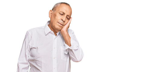 Poster - Handsome senior man wearing elegant white shirt thinking looking tired and bored with depression problems with crossed arms.