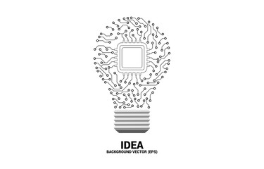 Poster - Vector light bulb from dot connect line circuit board with CPU inside. Concept of business plan and creative idea.