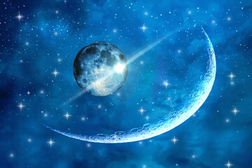 Wall Mural - univers and planet night starry sky moon cosmic nebule flares space moon globe