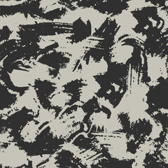Canvas Print - Blots camo seamless background. Chaotic monochrome pattern of paint splashes spots. Vector hand drawn camouflage texture for printing on fabric. Grunge  black and white ink wallpaper