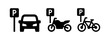 Public parking vector icon for car, motorbike and bicycle sign symbol illustration.