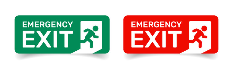 Wall Mural - Emergency exit sign vector. Green and red label.