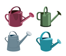 Set Of 4 Watering Cans As Garden Tools