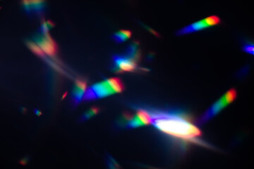 Aufkleber - Blur colorful warm rainbow crystal light leaks on black background. Defocused abstract retro film analog effect for using over photos as overlay or screen filter