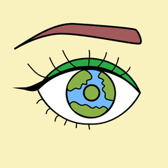 Eye of the world.Eco and earth concept.Vector illustration.Earth day on 22nd april.Peace and calm poster.