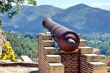 Ancient cannon inside the Xativa Castle, province of Valencia, Spain