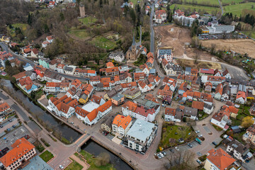 Wall Mural - Aerial view of the city Bad Soden in Germany, Hesse on a sunny early spring day.