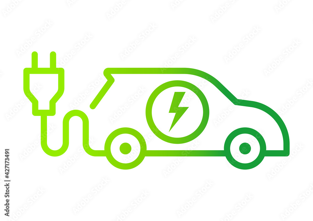Electric car with plug icon symbol, EV car, Green hybrid vehicles ...