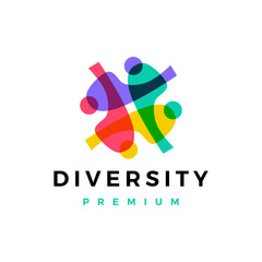 Wall Mural - diversity people family together human unity chat bubble logo vector icon illustration