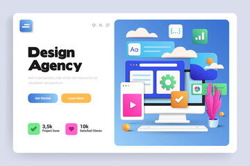 Wall Mural - flat modern design illustration of design agency - landing page design