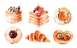 Set of  6 watercolor pastry desserts