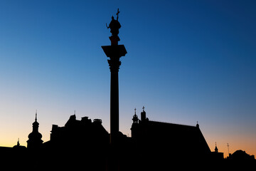 Wall Mural - Warsaw Old Town Silhouette Skyline At Dusk