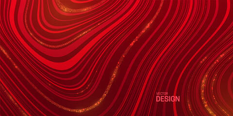Wall Mural - red striped texture with golden glitters.